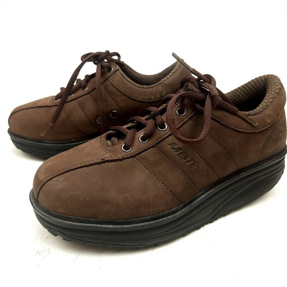 MBT Casual 02 Shoes Leather Lace-Up Comfort Size 7.5 Toning Brown Womens - Picture 3 of 9
